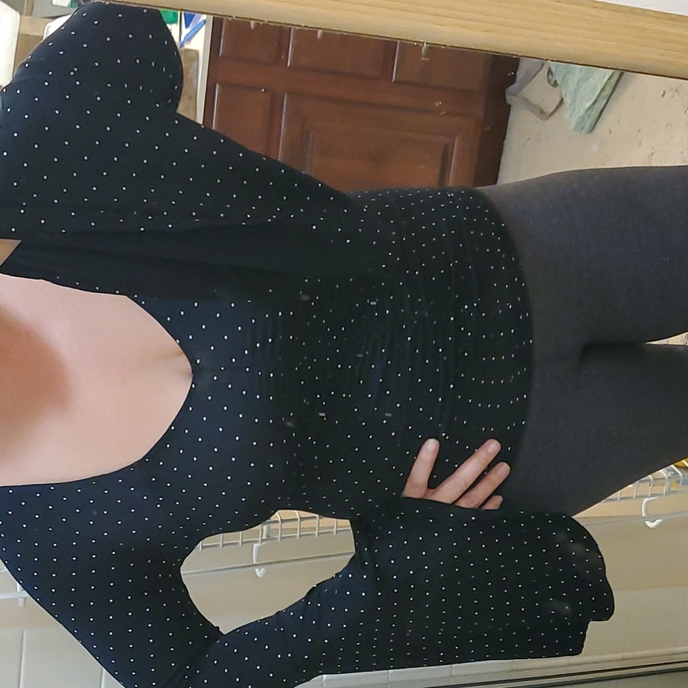 Black and white polka dot v neck top